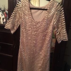Gold sequin scalloped hem dress